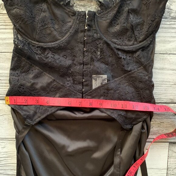 PrettyLittleThing Shape Black Sating Lace Overlay Suspender Bodycon Dress NWT - Picture 13 of 13